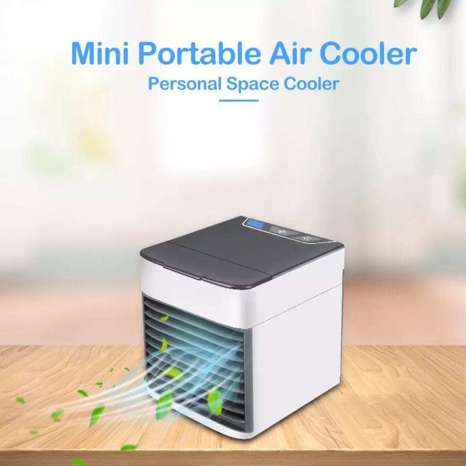 Mini USB Air Conditioner, Rechargeable Air Cooler With 3 Speeds, 7 LED Lights & Evaporative Humidification Mini USB Air Conditioner, Rechargeable Air Cooler With 3 Speeds, 7 LED Lights & Evaporative Humidification